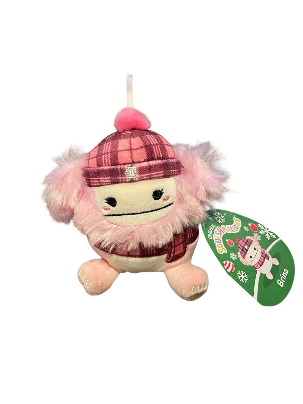 Squishmallows Pink Plush Holiday Bina with Plaid Hat